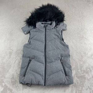 Gap Primaloft Puffer Vest Women Small Grey Wool Faux‎ Fur Removable Hood NWOT